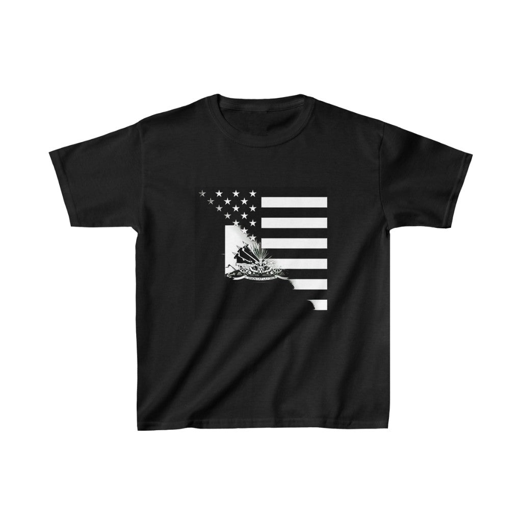 Kids Black And White Haitian American Flag | Haiti USA T-Shirt | Unisex Tee Shirt