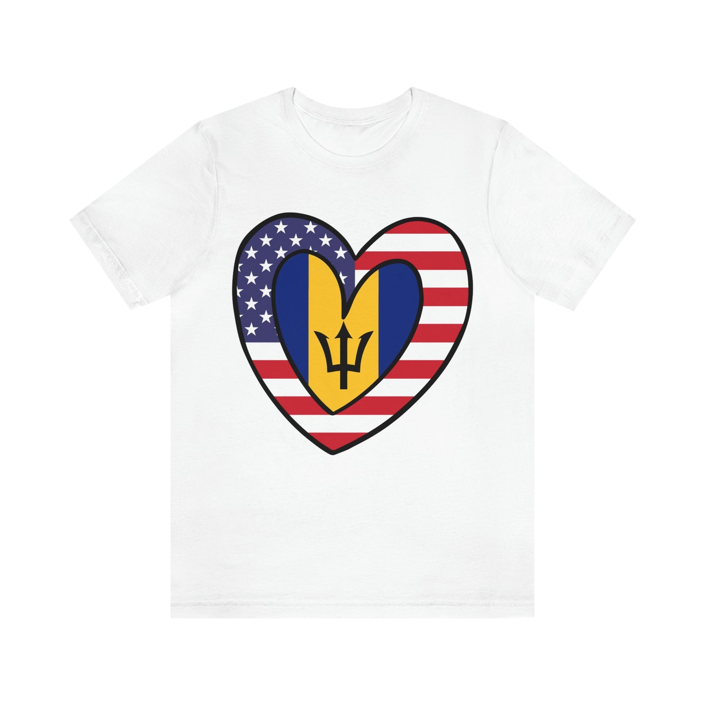 Bajan American Heart Valentines Day Gift Tee Shirt | Half Barbados USA Flag T-Shirt