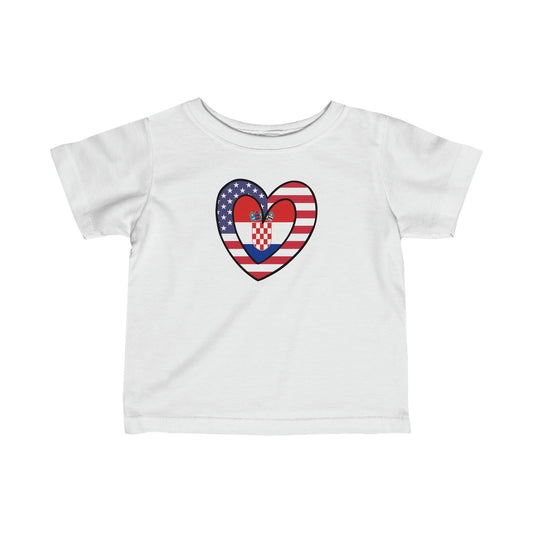 Infant Croatian American Heart Valentines Day Gift Half Croatia USA Flag Toddler Tee Shirt