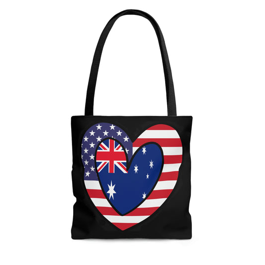 Australian American Heart Valentines Day Gift Half Australia USA Flag Tote Bag | Shoulder Bag