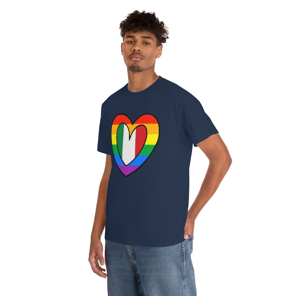 Italian Rainbow Flag Heart T-Shirt | Unisex Italy Pride Month Tee