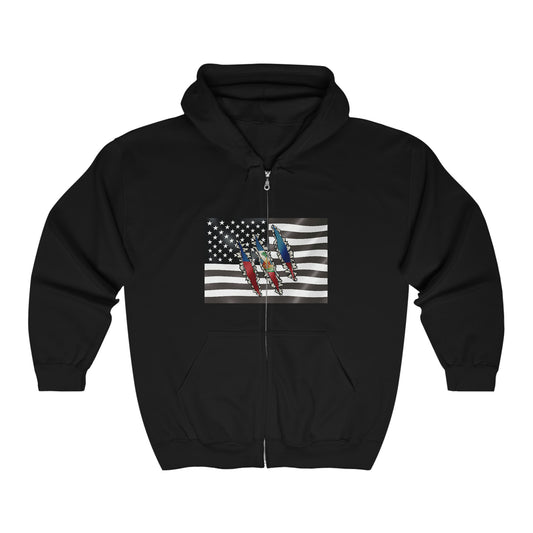 Slashed Haitian Flag | Haiti Zip Hoodie | Hooded Sweatshirt