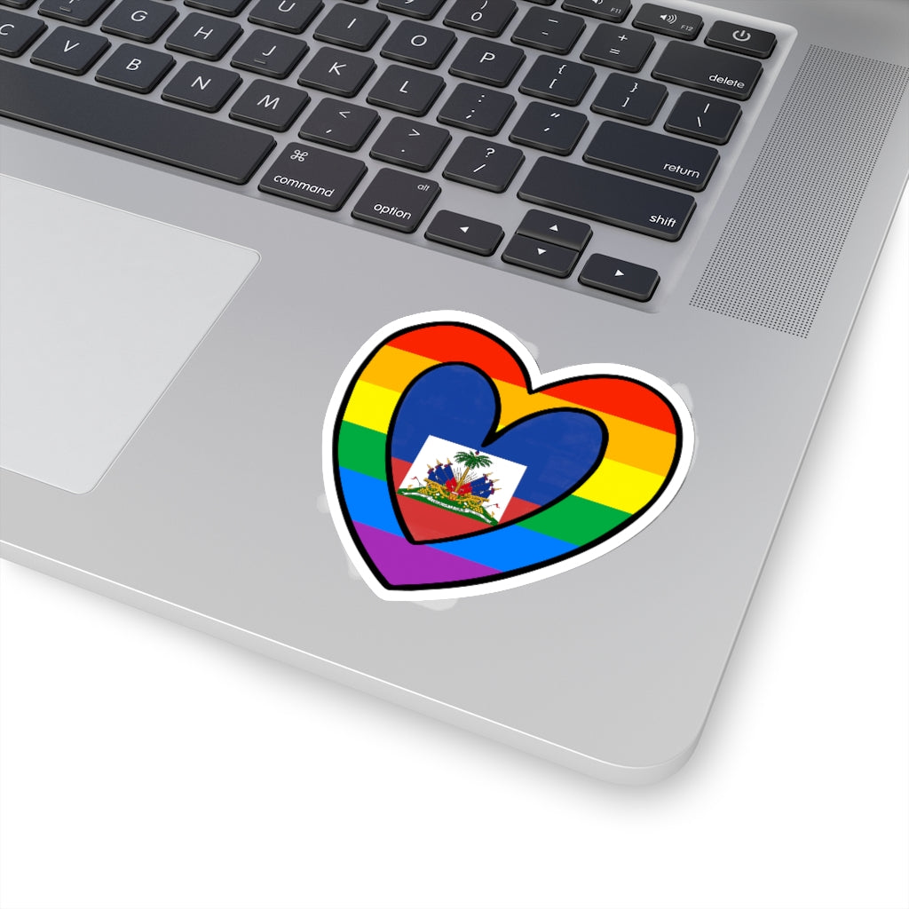 Haitian Pride Rainbow Flag Heart Sticker | Haiti Pride Month Accessory