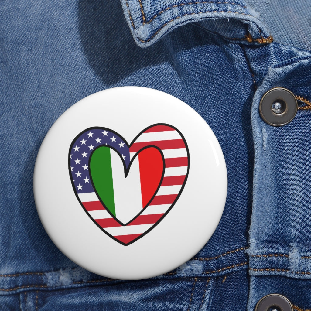 American Italian Flag Inner Heart Pin Button | Italy USA