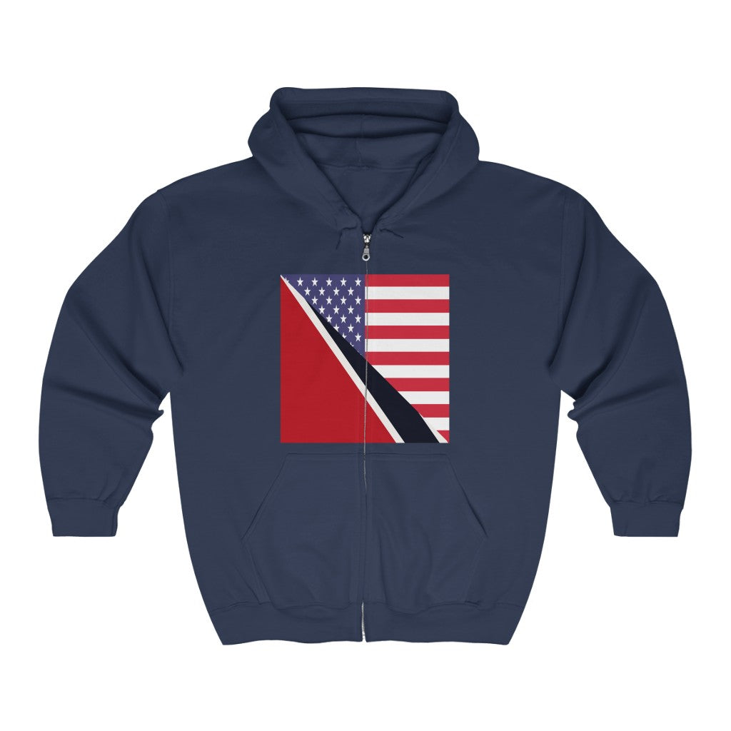 Trinidad American Flag Trini USA Zip Hoodie | Hooded Sweatshirt