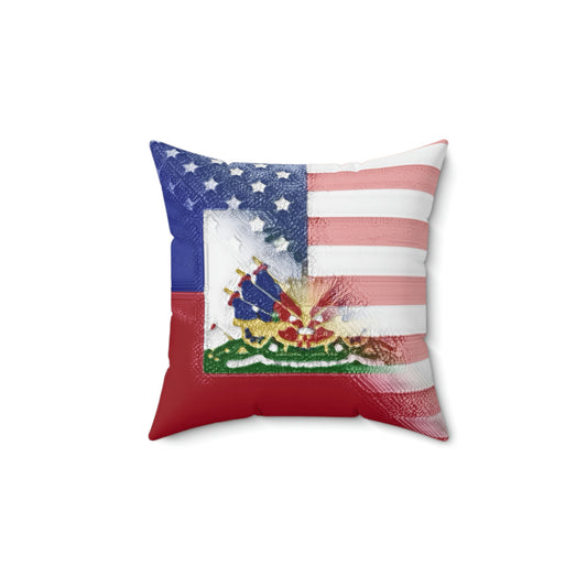 Haiti America Flag Painted | Half Haitian American Flag Spun Polyester Square Pillow