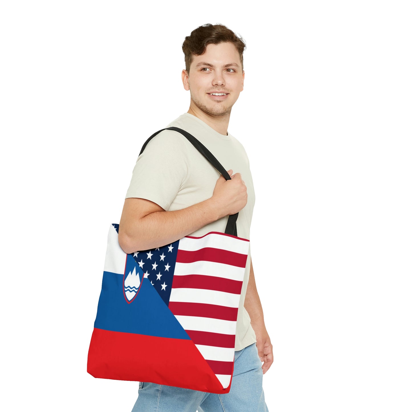 Slovenia American Flag Half Slovenian USA Tote Bag | Shoulder Bag