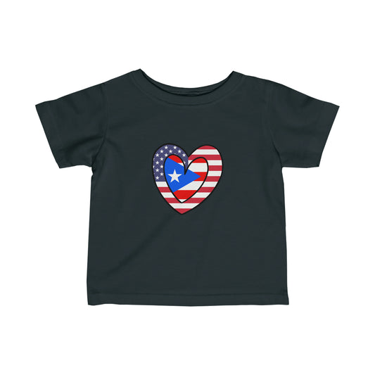 Infant Puerto Rican American Heart Valentines Day Gift Half Boricua PR USA Flag Toddler Tee Shirt