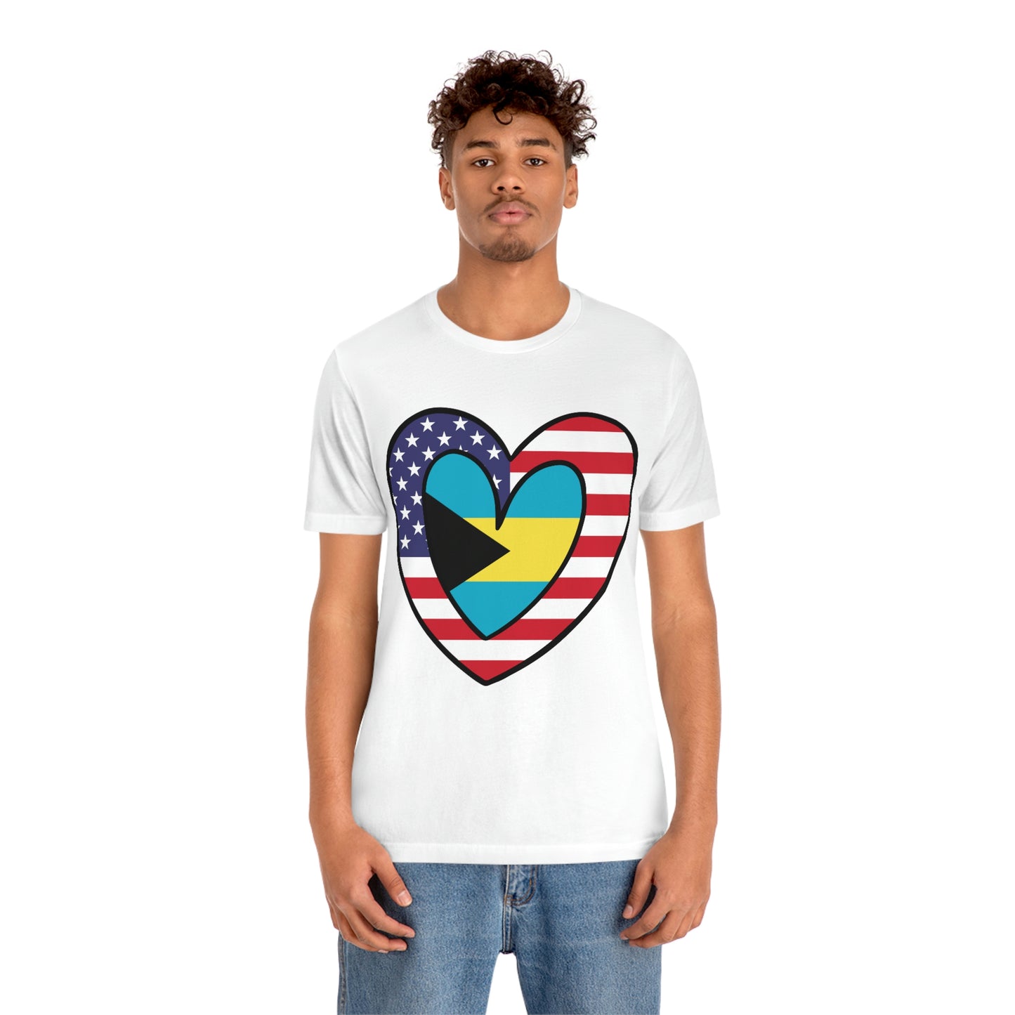 Bahamian American Heart Valentines Day Gift Tee Shirt | Half Bahamas USA Flag T-Shirt