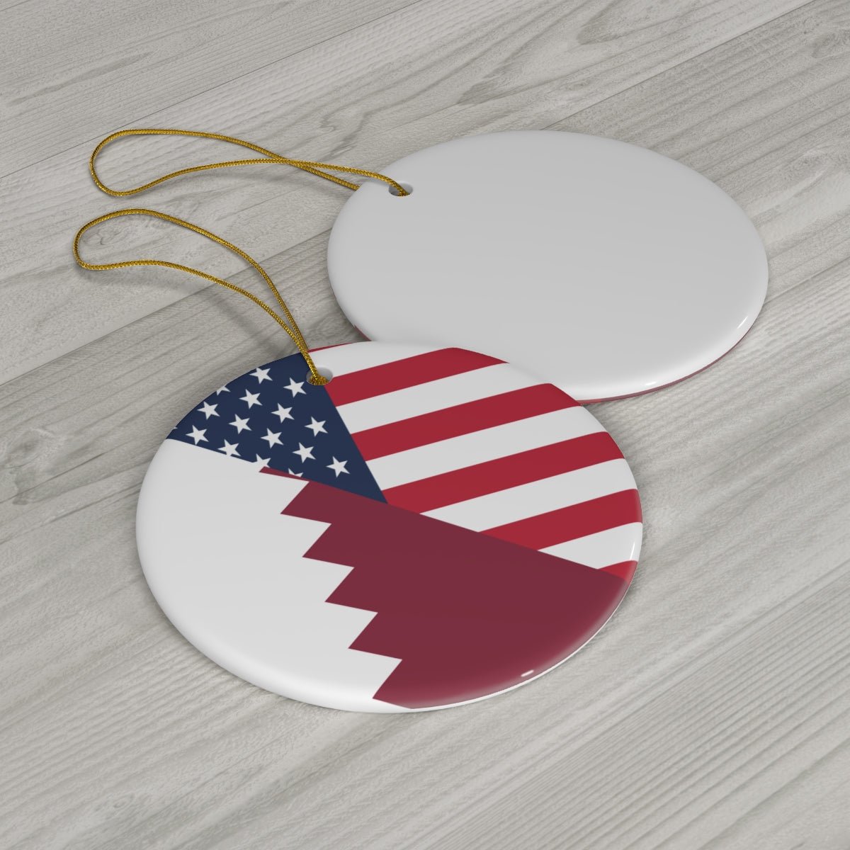 Qatar American Flag Ceramic Ornaments | Qatari USA Christmas Tree