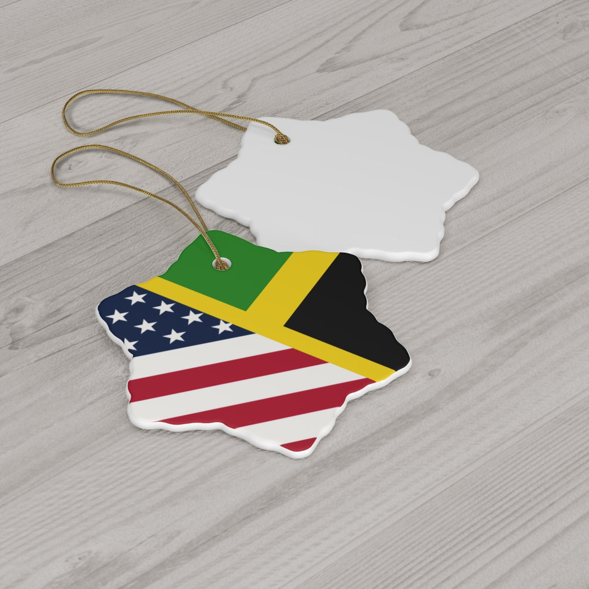 Jamaica American Flag Ceramic Ornaments | Jamaican USA Holiday Christmas Tree