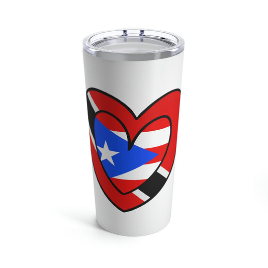 Puerto Rican Trini Heart Valentines Day Gift Half PR Trinidad Flag Tumbler 20oz Beverage Container