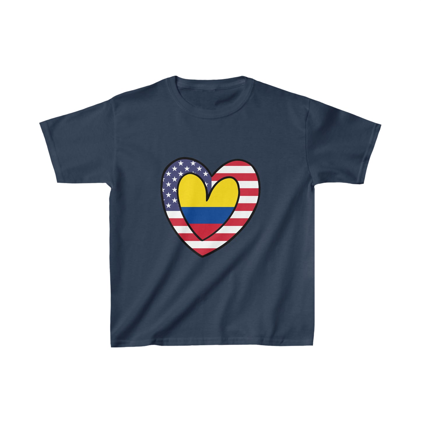 Kids Colombian American Heart Valentines Day Gift Half Colombia USA Flag T-Shirt | Unisex Tee Shirt