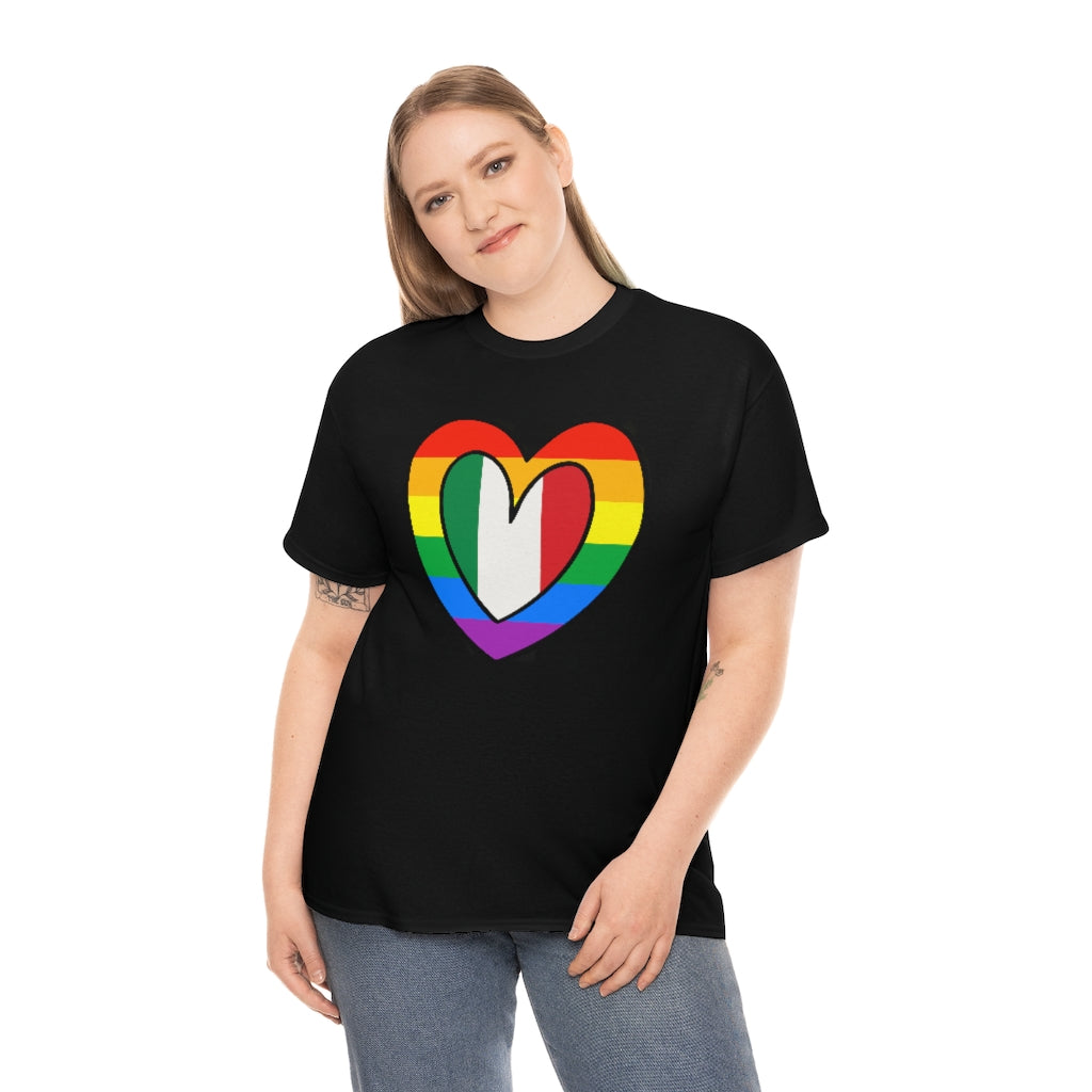 Italian Rainbow Flag Heart T-Shirt | Unisex Italy Pride Month Tee