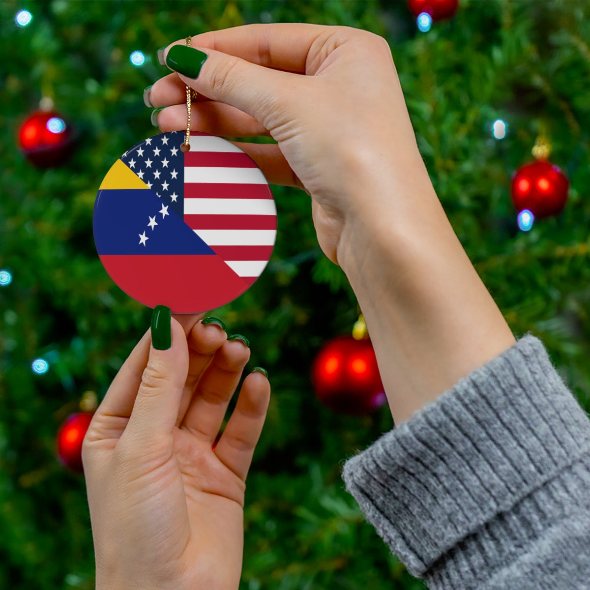 Venezuela American Flag Ceramic Ornaments | Venezuelan USA Holiday Christmas Tree