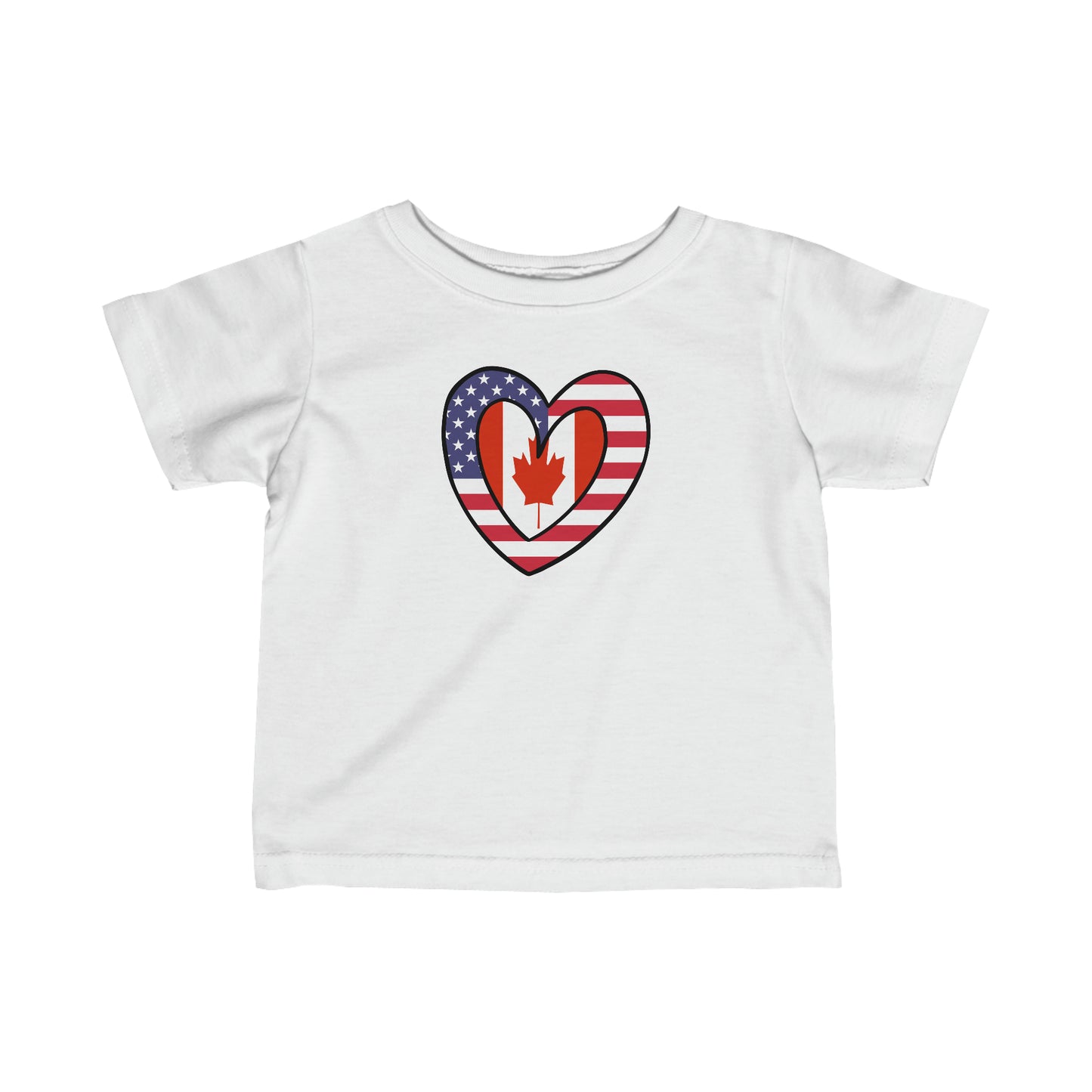 Infant Canadian American Heart Valentines Day Gift Half Canada USA Flag Toddler Tee Shirt