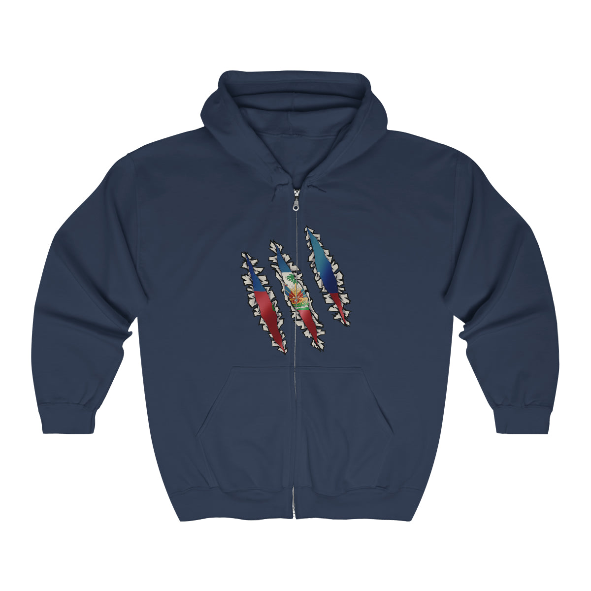 Haitian Flag Slash | Haiti Underneathe Zip Hoodie | Hooded Sweatshirt