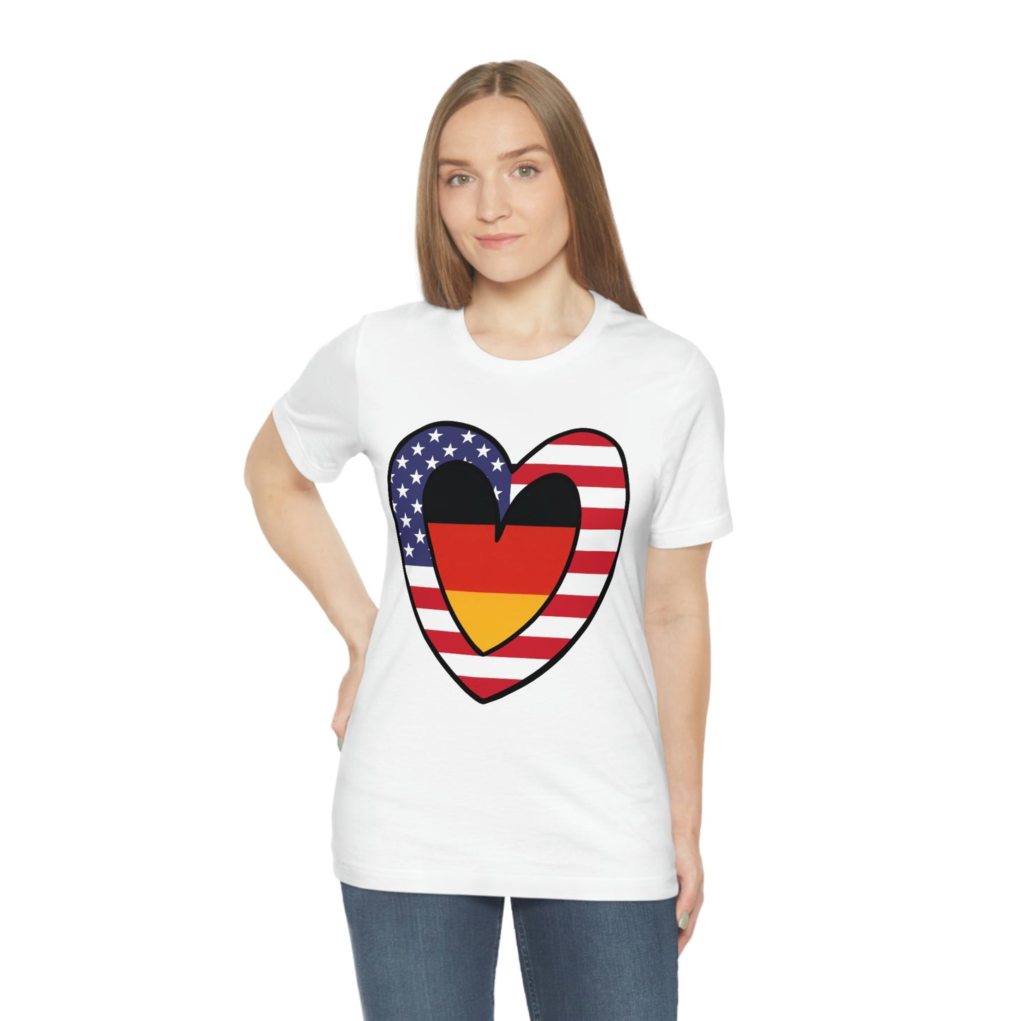 German American Heart Valentines Day Gift Tee Shirt | Half Germany USA Flag T-Shirt