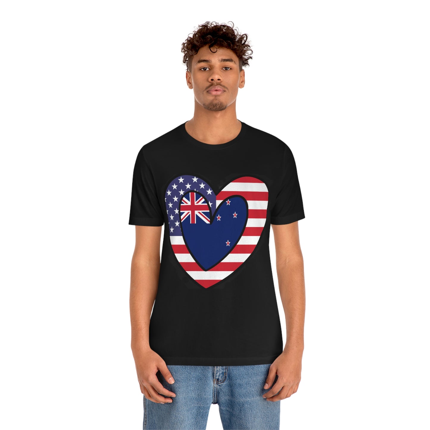 Kiwi American Heart Valentines Day Gift Tee Shirt | New Zealand USA Flag T-Shirt