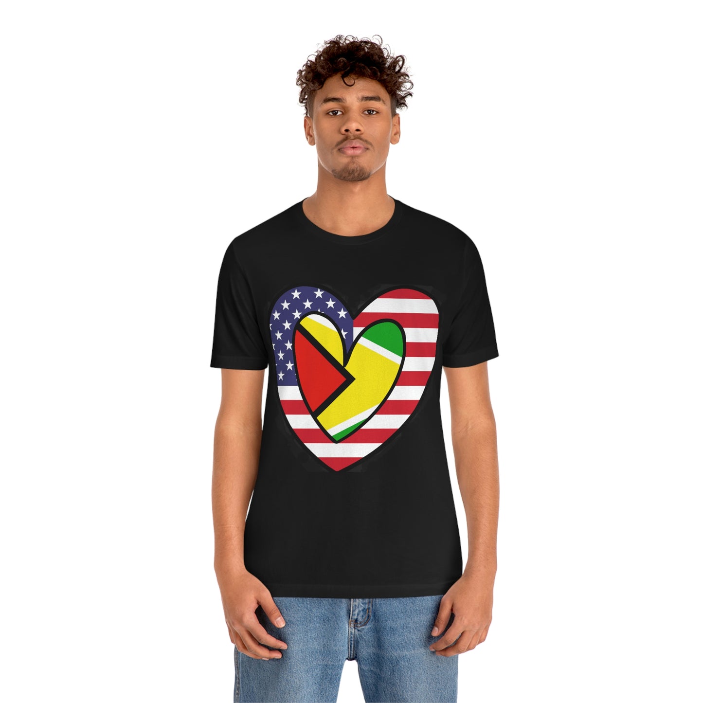 Guyanese American Heart Valentines Day Gift Tee Shirt | Half Guyana USA Flag T-Shirt