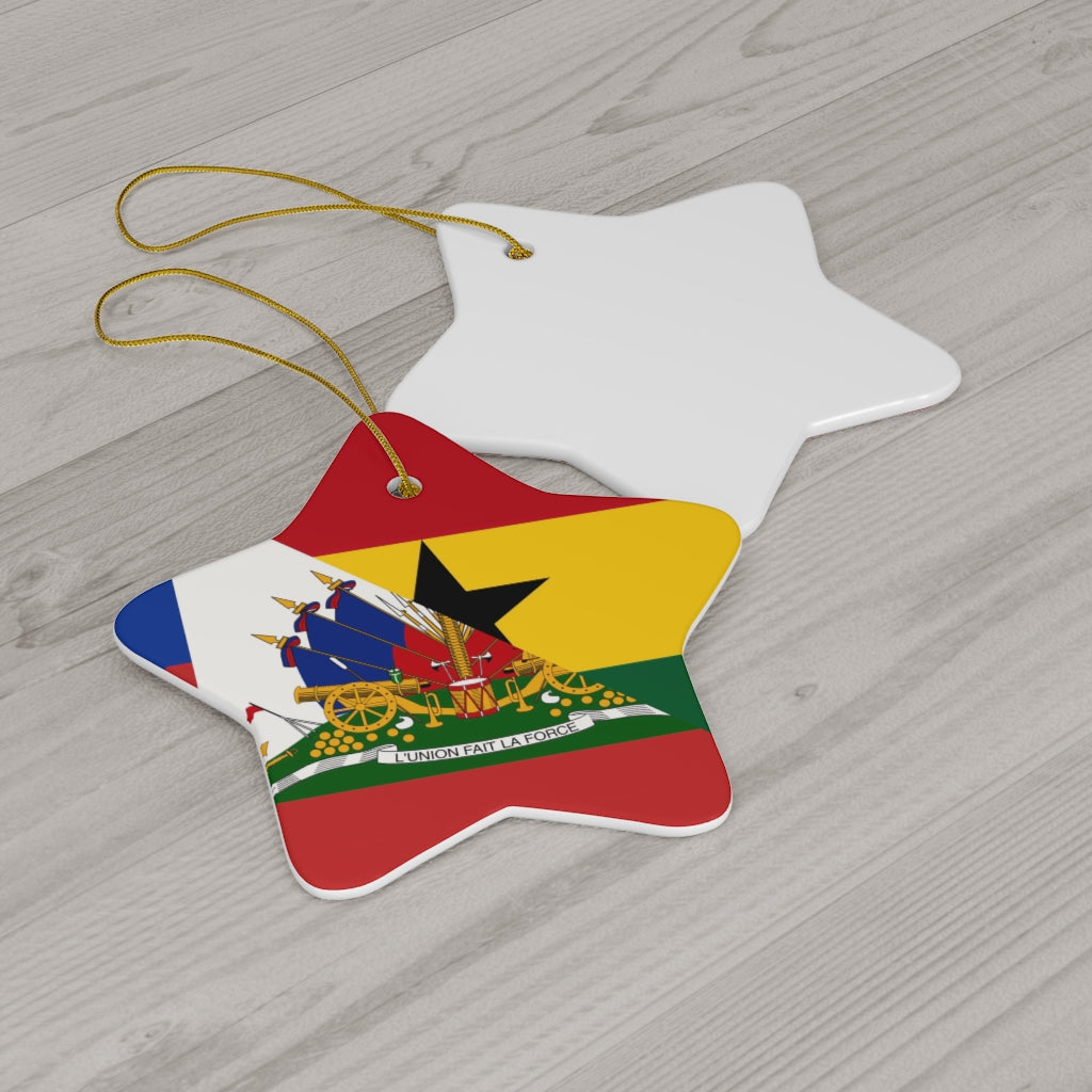 Half Haiti Ghana Flag Ceramic Ornaments | Ghanaian Haitian Christmas Tree