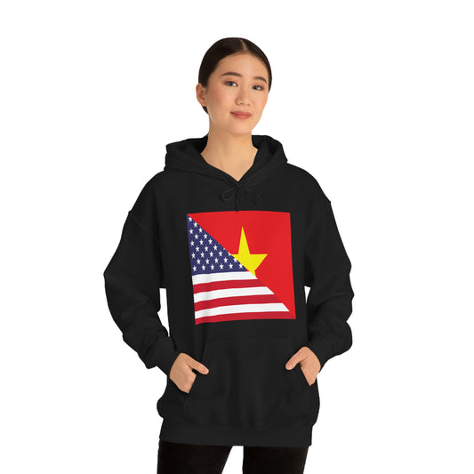 Vietnamese American Flag Half Vietnam USA Hoodie | Unisex Pullover Hooded Sweatshirt