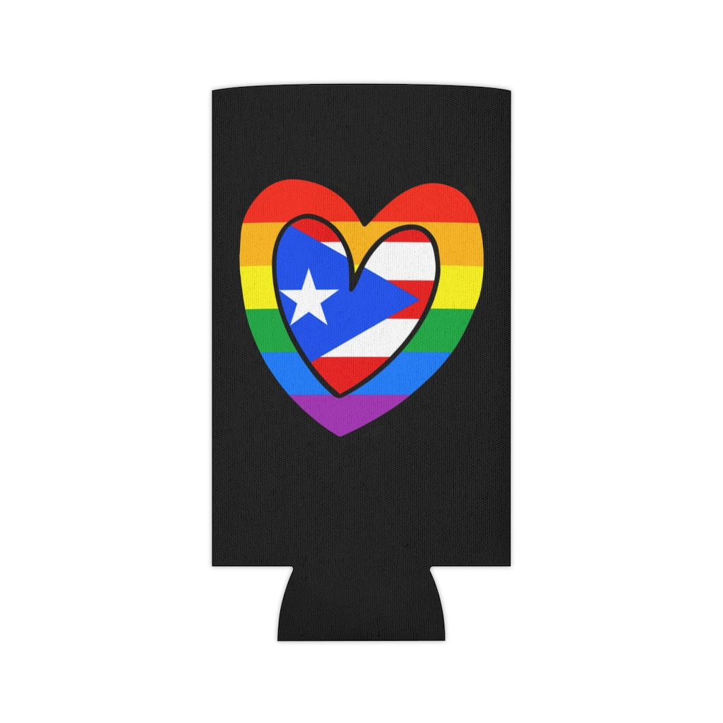 Puerto Rican Pride Rainbow Flag Heart Can Cooler | Puerto Rico Pride Month Accessory