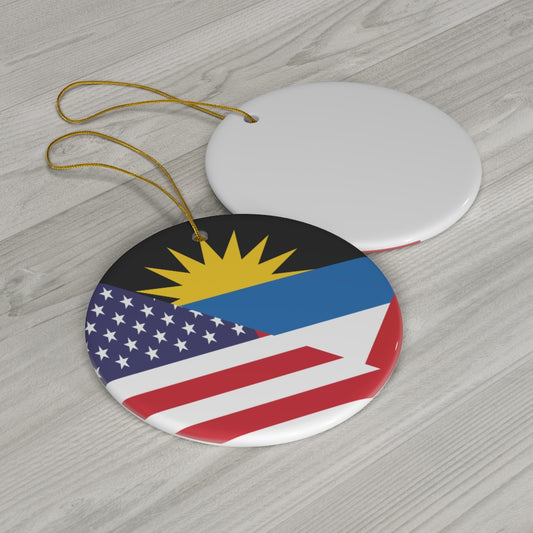 Antigua and Barbuda American Flag Ceramic Ornaments | Antiguan USA Christmas Tree