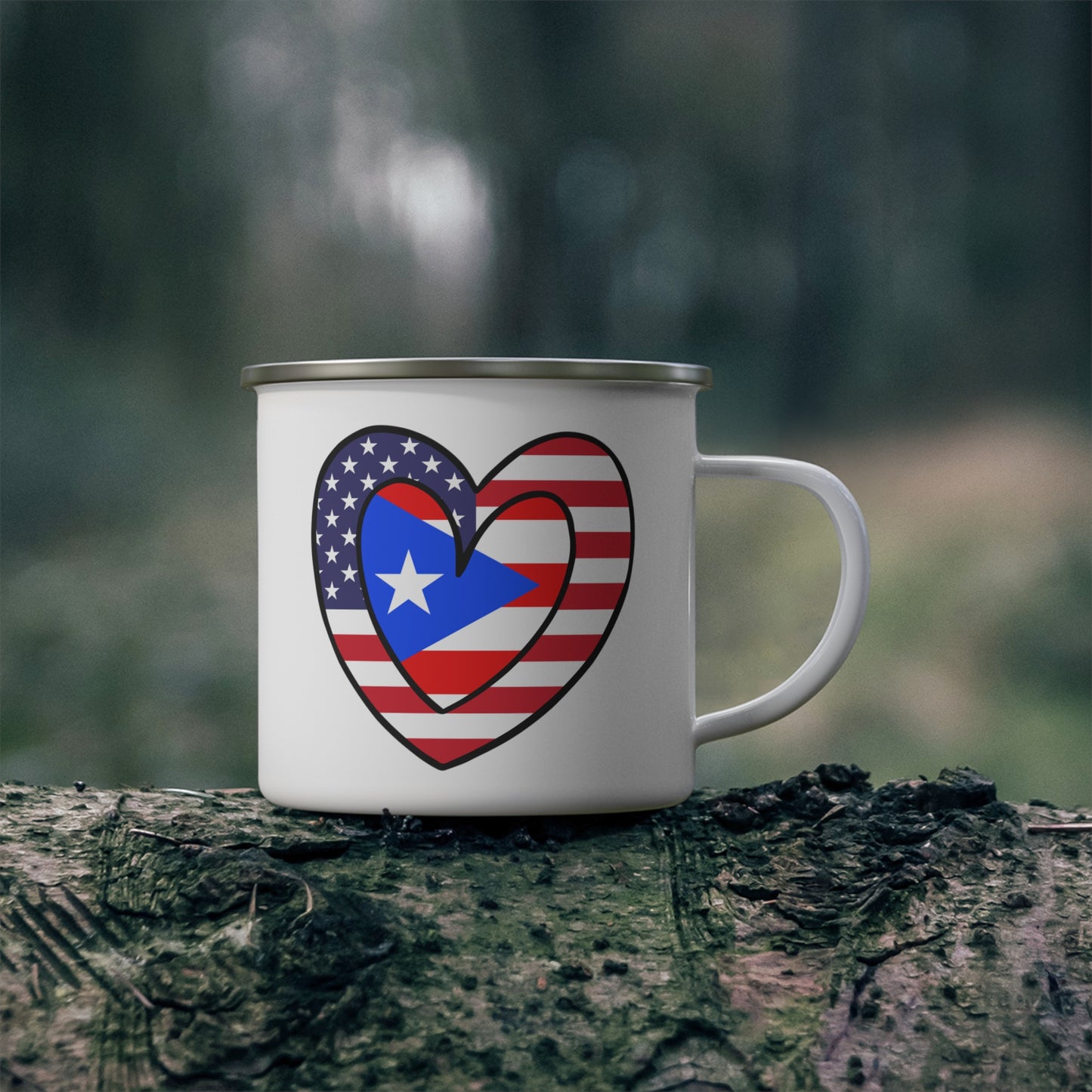 Puerto Rican American Heart Valentines Day Gift Half Boricua PR USA Flag 12oz Enamel Mug