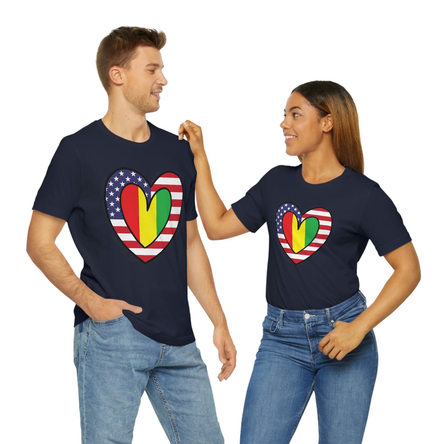 Guinean American Heart Valentines Day Gift Tee Shirt | Guinea USA Flag Wedding T-Shirt