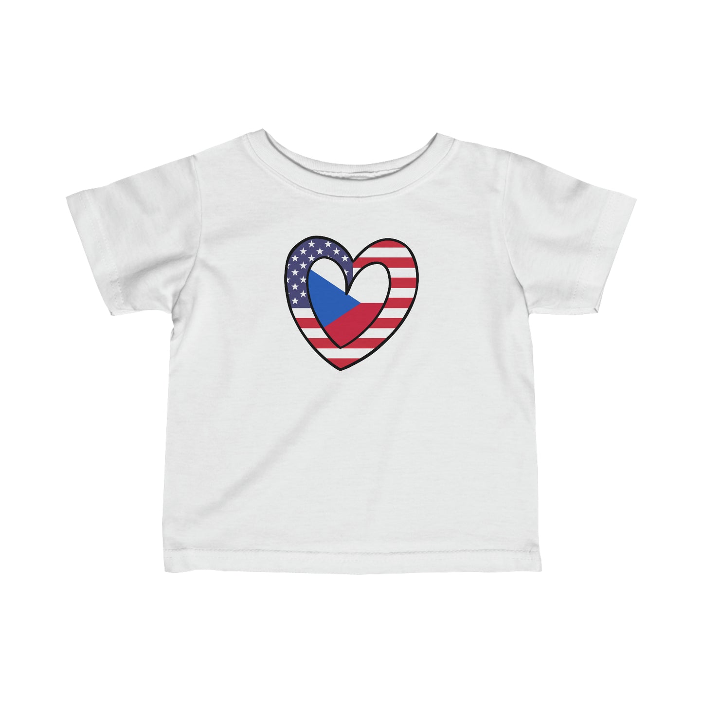 Infant Czech Republic American Heart Valentines Day Wedding Gift Half Flag Toddler Tee Shirt