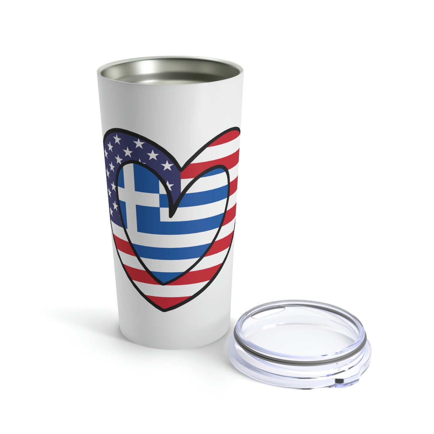 Greek American Heart Valentines Day Gift Half Greece USA Flag Tumbler 20oz Beverage Container