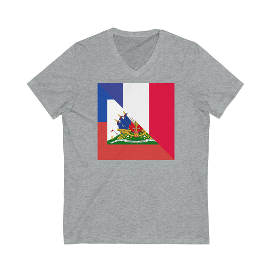 Haitian French Flag Half Haiti France V-Neck T-Shirt | Unisex Vee Shirt