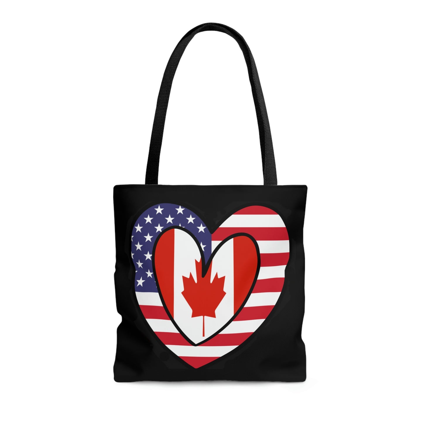 Canadian American Heart Valentines Day Gift Half Canada USA Flag Tote Bag | Shoulder Bag