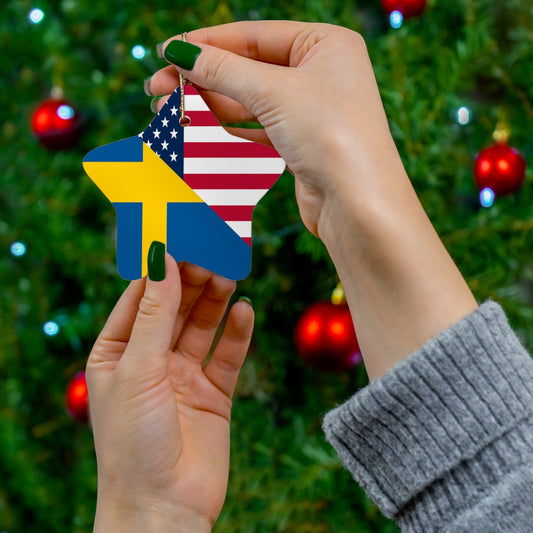 Swedish American Flag Ceramic Ornaments | Sweden USA Holiday Christmas Tree