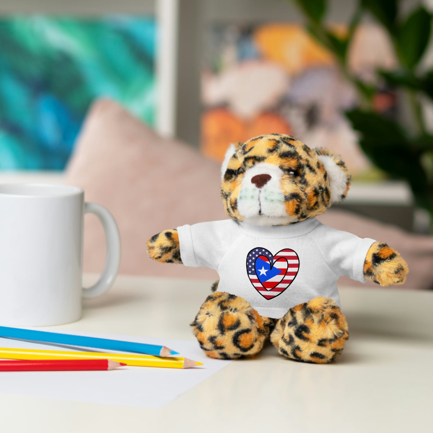 Puerto Rican American Valentines Day Gift Stuffed Animal | PR USA Flag Toy