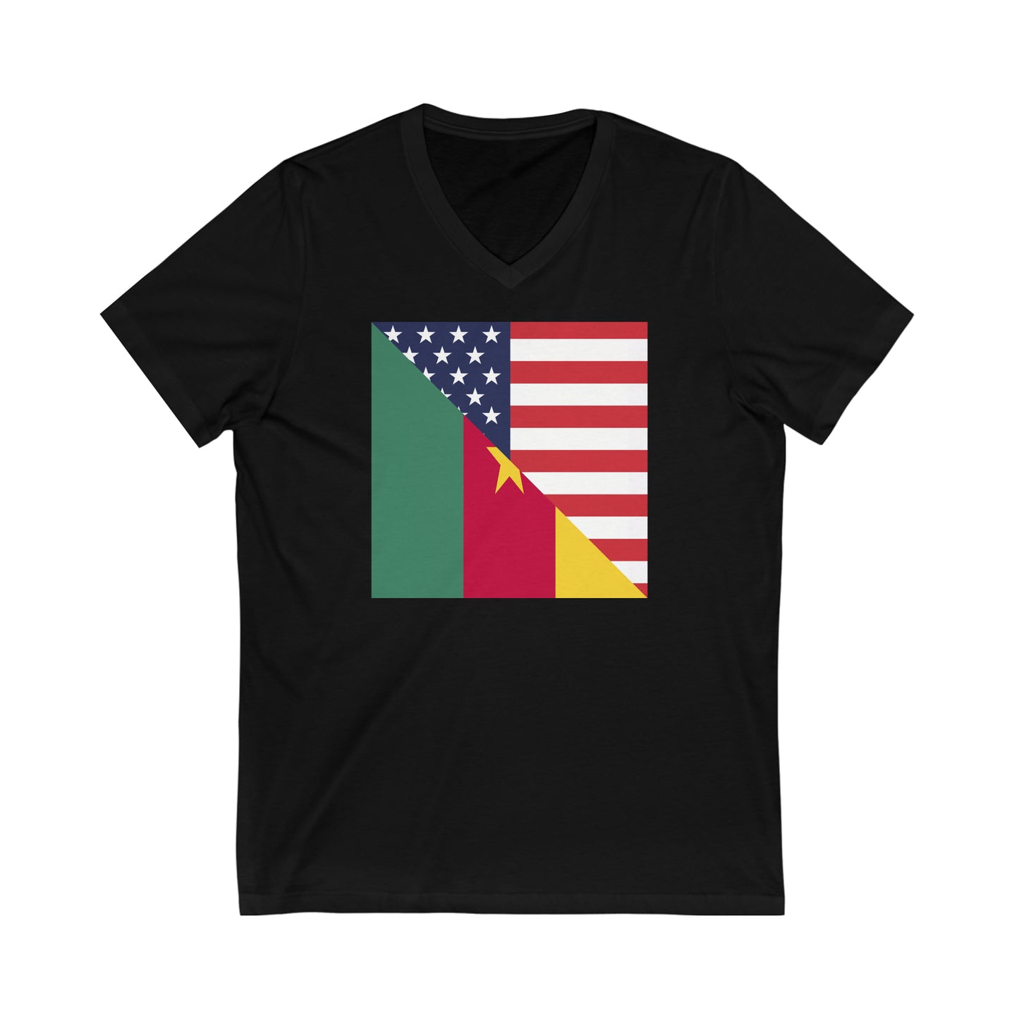 Cameroon American Flag Cameroonian USA V-Neck T-Shirt | Unisex Vee Shirt