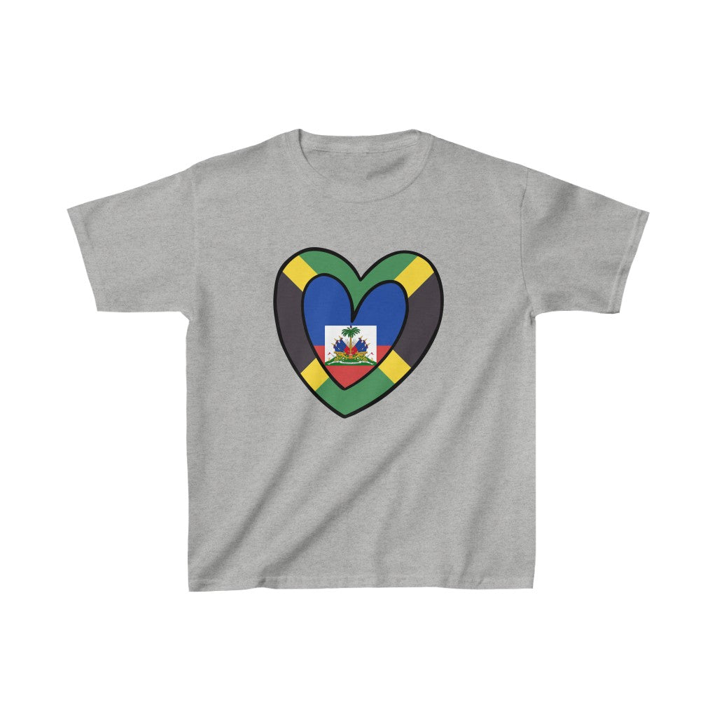 Kids Jamaican Haitian Flag Inner Heart Jamaica Haiti  T-Shirt | Unisex Tee Shirt