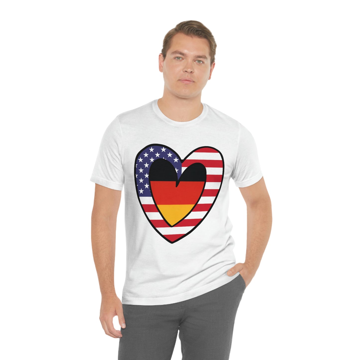 German American Heart Valentines Day Gift Tee Shirt | Half Germany USA Flag T-Shirt