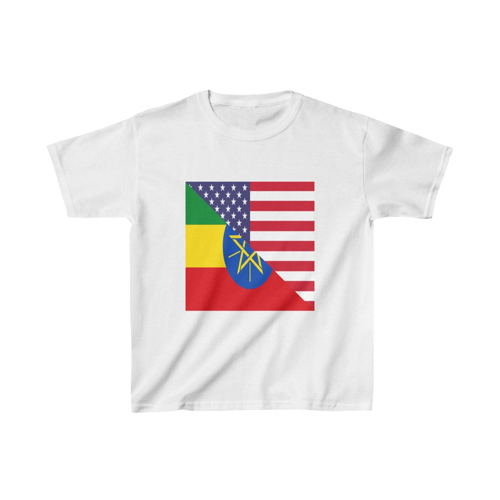 Kids Ethiopian American Flag Ethiopia USA T-Shirt | Unisex Tee Shirt