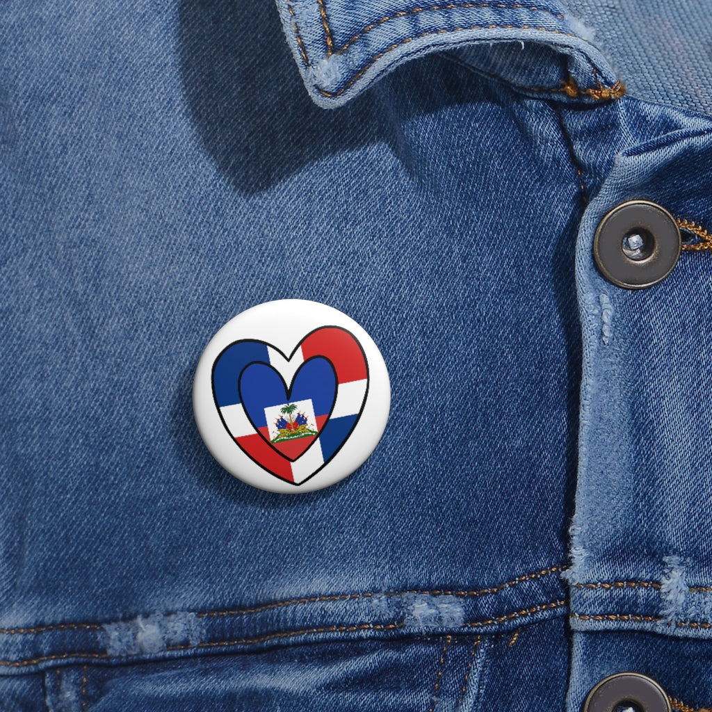 Dominican Republic Haiti Flag Inner Heart Pin Button | Dr Dominican Haitian