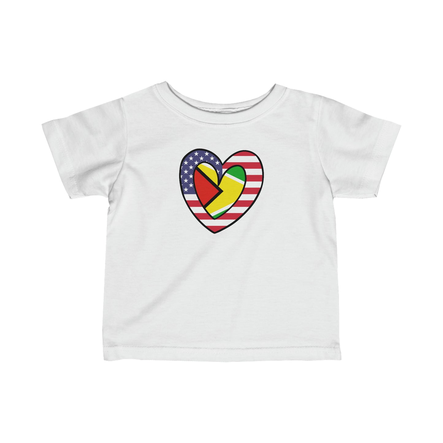 Infant Guyanese American Heart Valentines Day Gift Half Guyana USA Flag Toddler Tee Shirt