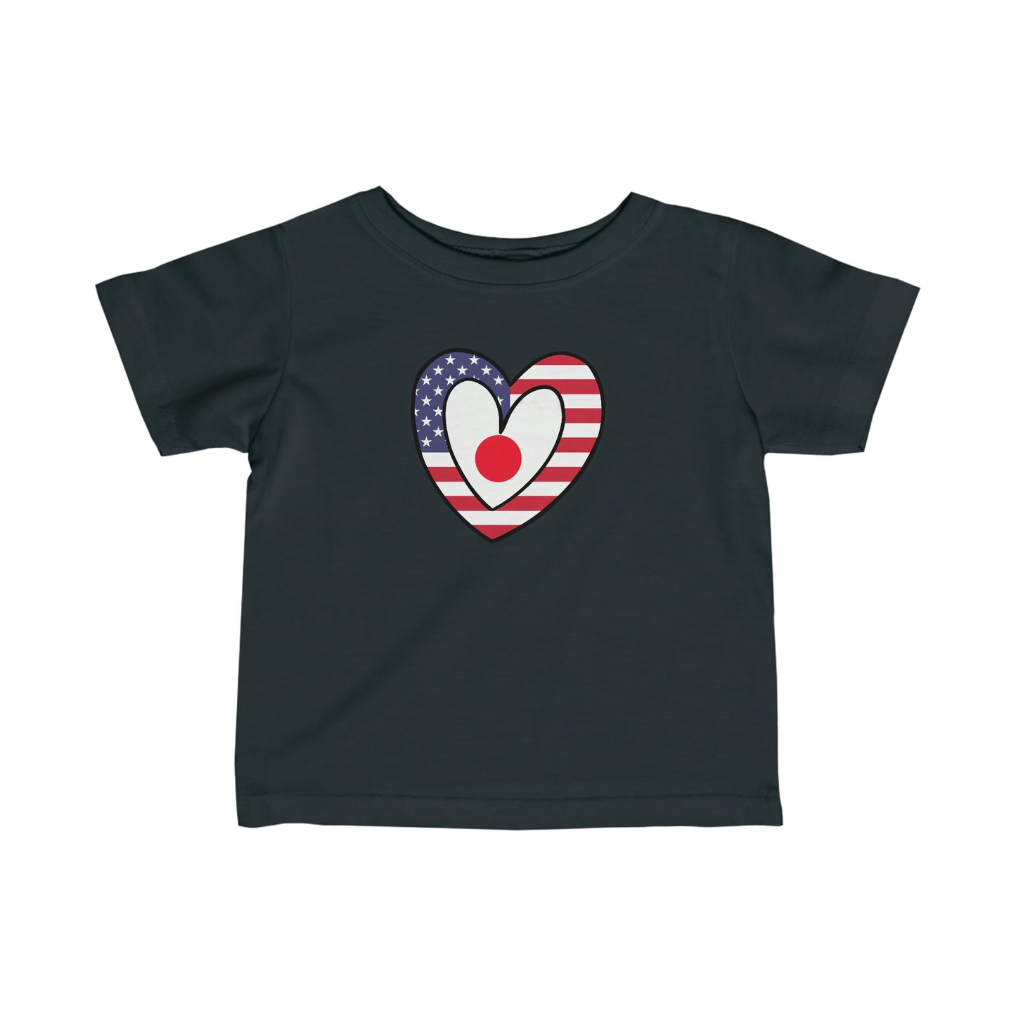 Infant Japanese American Heart Valentines Day Gift Half Japan USA Flag Toddler Tee Shirt