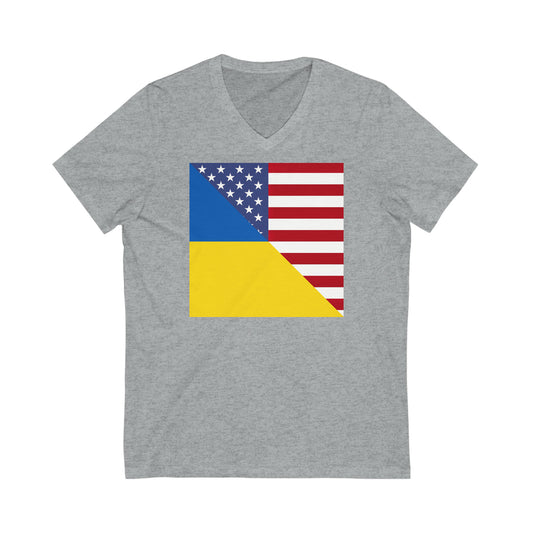 Ukrainian American Flag | Half Ukraine USA V-Neck T-Shirt | Unisex Vee Shirt