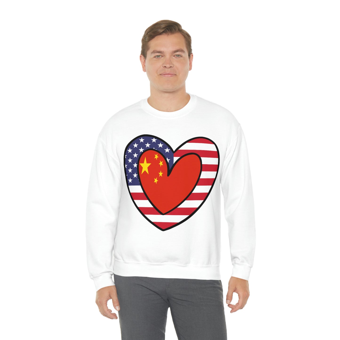 Chinese American Heart Valentines Day Gift Sweatshirt | Unisex China USA Flag