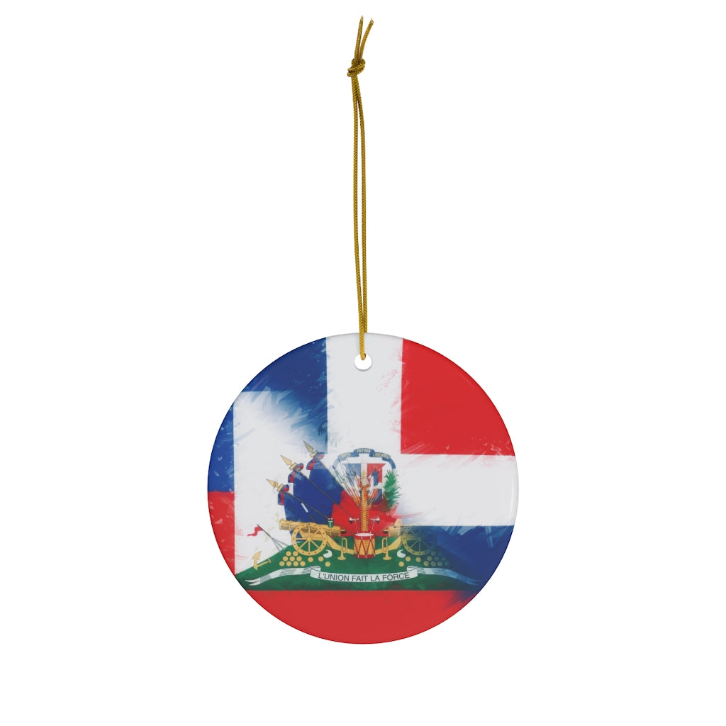 Dominican Haitian Flag Ceramic Ornaments | DR Haiti Dominican Republic Christmas Tree