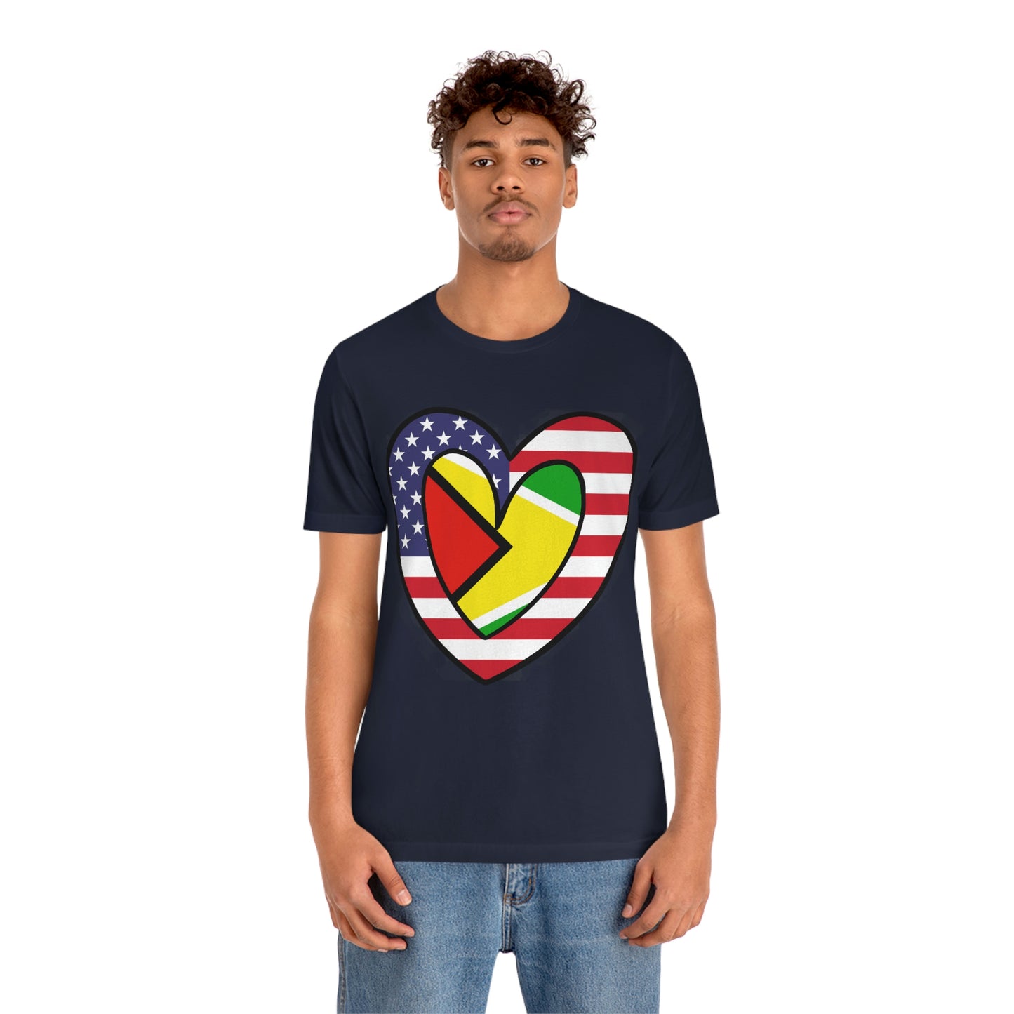 Guyanese American Heart Valentines Day Gift Tee Shirt | Half Guyana USA Flag T-Shirt