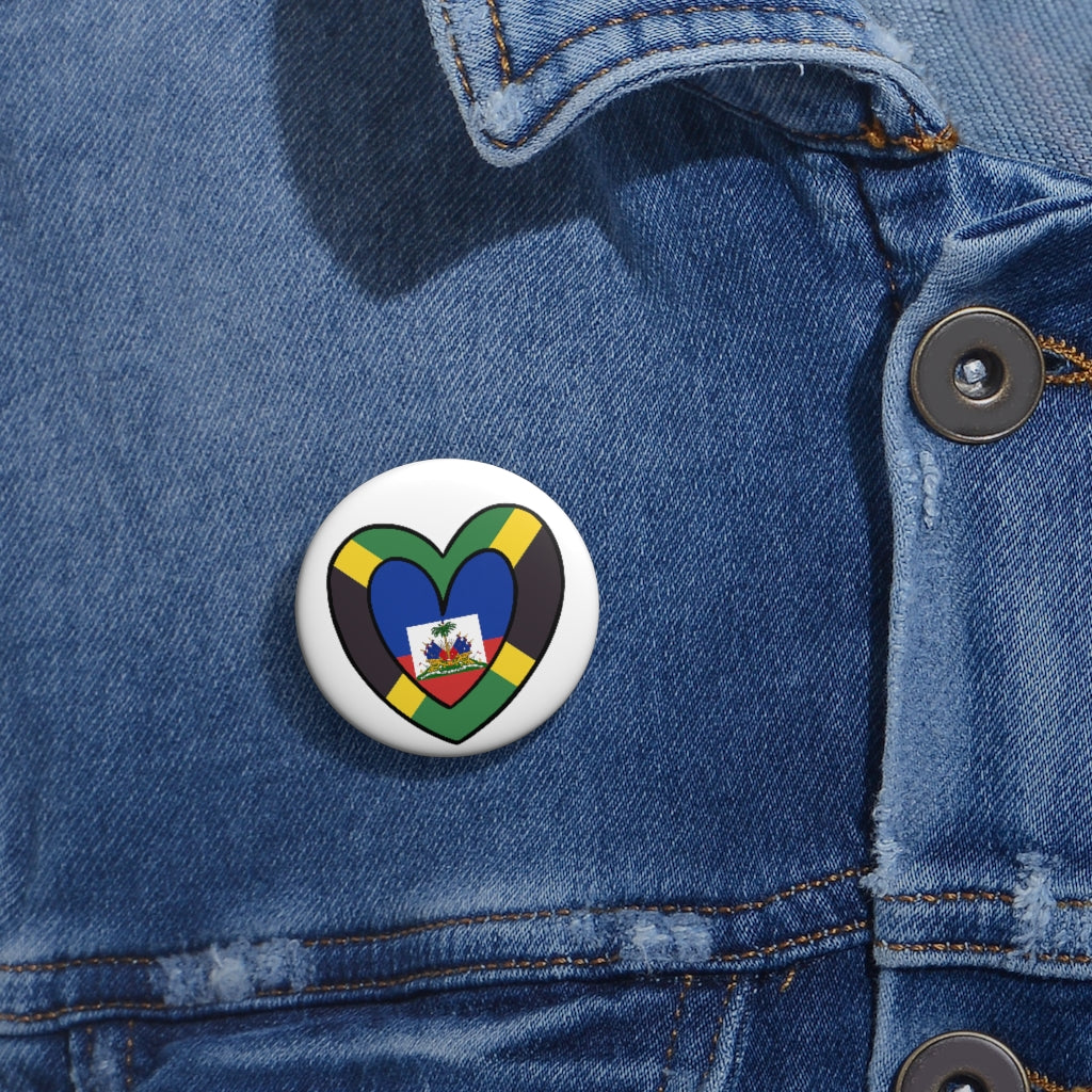 Jamaica Haiti Flag Inner Heart Pin Button | Jamaican Haitian