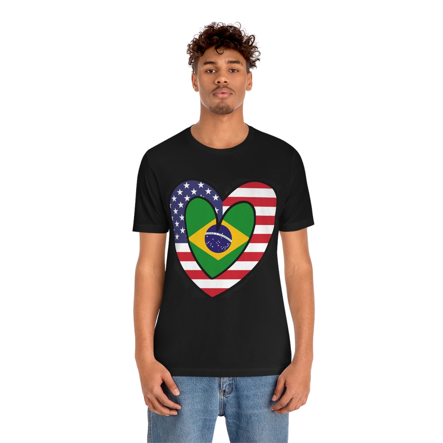 Brazilian American Heart Valentines Day Gift Tee Shirt | Half Brazil USA Flag T-Shirt