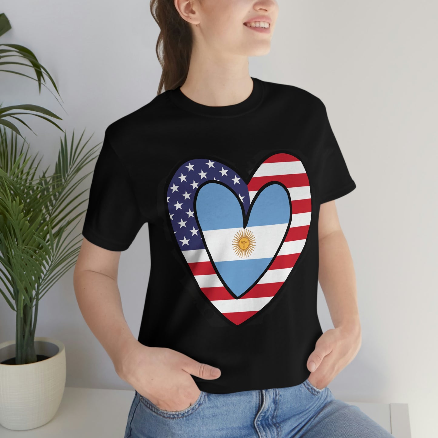 Argentinian American Heart Valentines Day Gift Tee Shirt | Half Argentina USA Flag T-Shirt